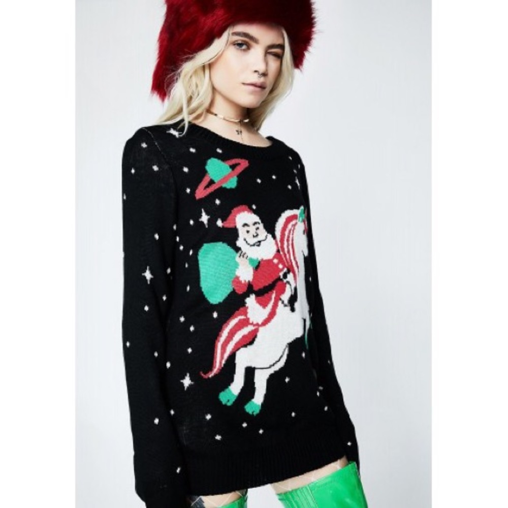 Santa in space unicorn tacky ugly sweater party